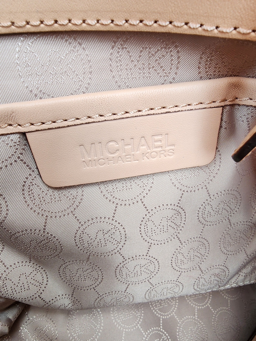 Michael Kors Gold Logo-Print Tote with Blush Handles and Fob - Picture 9 of 13